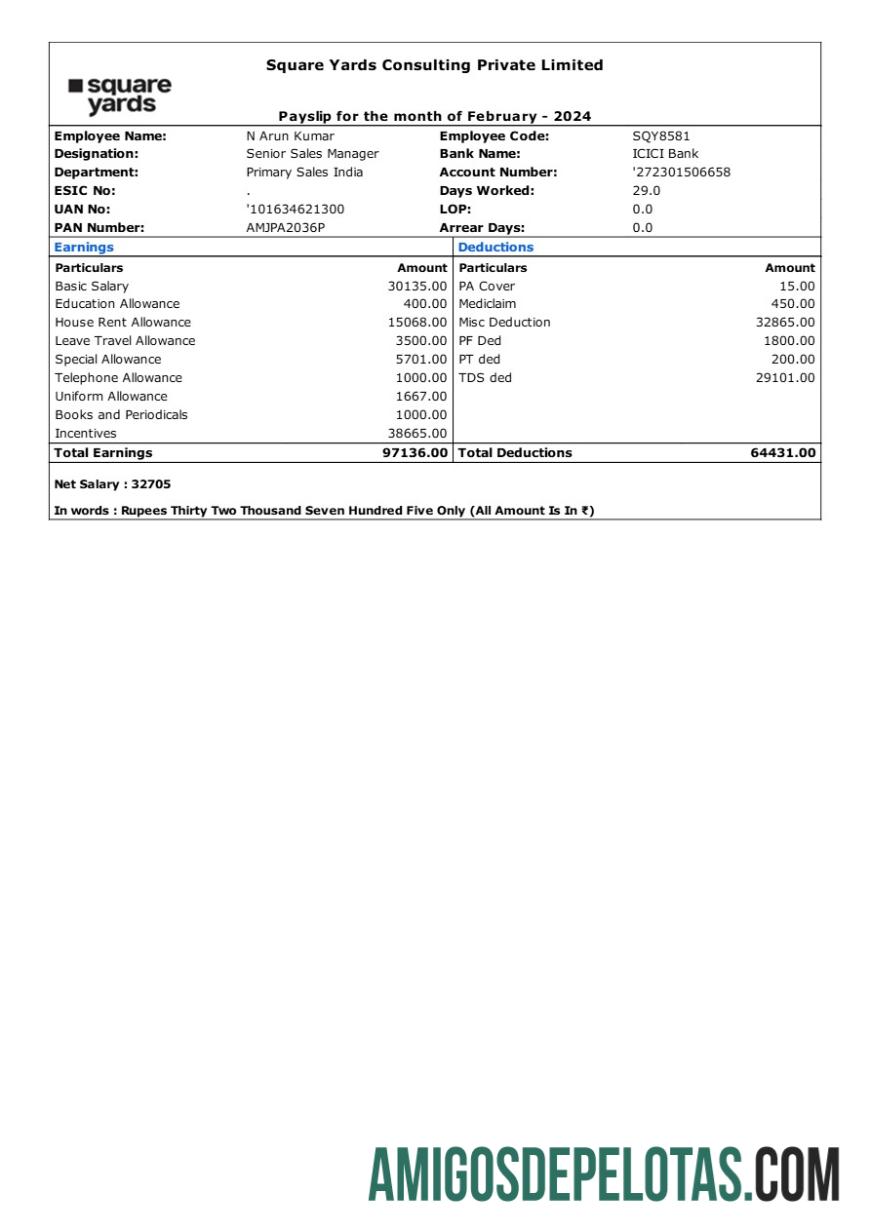 Em branco Modelo de recibo de pagamento da Square Yards Consulting em formatos Word e PDF.pdf, 1